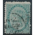 NEW ZEALAND - 1874 1/- green QV (1st Sideface), NZ star watermark, perf. 12½, white paper, used – SG # 157 NEW ZEALAND - 1874 1/- green QV (1st Sideface), NZ star watermark, perf. 12½, white paper, used – SG # 157