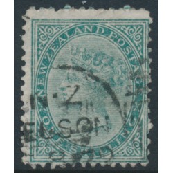 NEW ZEALAND - 1874 1/- green QV (1st Sideface), NZ star watermark, perf. 12½, white paper, used – SG # 157