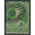 NEW ZEALAND - 1864 1/- green QV Chalon, perf. 12½, star watermark, used – SG # 124 NEW ZEALAND - 1864 1/- green QV Chalon, perf. 12½, star watermark, used – SG # 124