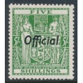 NEW ZEALAND - 1943 5/- green Fiscal Arms, o/p OFFICIAL, MH – SG # O133
