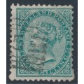 NEW ZEALAND - 1878 1/- green QV (1st Sideface), NZ star watermark, perf. 12:11½, used – SG # 184 NEW ZEALAND - 1878 1/- green QV (1st Sideface), NZ star watermark, perf. 12:11½, used – SG # 184