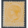 NEW ZEALAND - 1888 3d yellow QV (2nd Sideface), NZ star watermark (7mm), perf. 12:11½, MH – SG # 198 NEW ZEALAND - 1888 3d yellow QV (2nd Sideface), NZ star watermark (7mm), perf. 12:11½, MH – SG # 198
