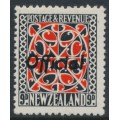 NEW ZEALAND - 1943 9d scarlet/black Maori Design, perf. 14:15, o/p OFFICIAL, MH – SG # O130