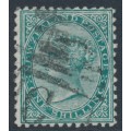 NEW ZEALAND - 1878 1/- green QV (1st Sideface), NZ star watermark, perf. 12:11½, used – SG # 184 NEW ZEALAND - 1878 1/- green QV (1st Sideface), NZ star watermark, perf. 12:11½, used – SG # 184