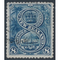 NEW ZEALAND - 1898 8d indigo Maori War Canoe, perf. 15, no watermark, used – SG # 255