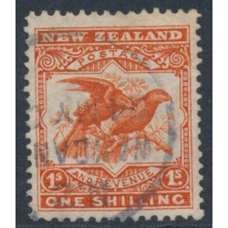 NEW ZEALAND - 1908 1/- orange-red Birds, perf. 14:15, single watermark, used – SG # 385