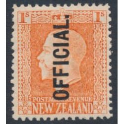 NEW ZEALAND - 1916 1/- orange-red KGV, perf. 14:14½, o/p OFFICIAL, MH – SG # O105ba NEW ZEALAND - 1916 1/- orange-red KGV, perf. 14:14½, o/p OFFICIAL, MH – SG # O105ba