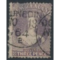 NEW ZEALAND - 1864 3d brown-lilac QV Chalon, perf. 12½, large star watermark, used – SG # 116 NEW ZEALAND - 1864 3d brown-lilac QV Chalon, perf. 12½, large star watermark, used – SG # 116