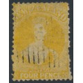 NEW ZEALAND - 1866 4d yellow QV Chalon, perf. 12½, star watermark, used – SG # 120 NEW ZEALAND - 1866 4d yellow QV Chalon, perf. 12½, star watermark, used – SG # 120