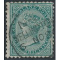 NEW ZEALAND - 1878 1/- green QV (1st Sideface), NZ star watermark, perf. 12:11½, used – SG # 184 NEW ZEALAND - 1878 1/- green QV (1st Sideface), NZ star watermark, perf. 12:11½, used – SG # 184