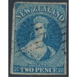 NEW ZEALAND - 1862 2d blue QV Chalon, star watermark, imperforate, used – SG # 36 NEW ZEALAND - 1862 2d blue QV Chalon, star watermark, imperforate, used – SG # 36