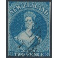 NEW ZEALAND - 1862 2d blue QV Chalon, star watermark, imperforate, used – SG # 36 NEW ZEALAND - 1862 2d blue QV Chalon, star watermark, imperforate, used – SG # 36