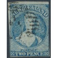 NEW ZEALAND - 1863 2d blue QV Chalon, star watermark, imperforate, used – SG # 38 NEW ZEALAND - 1863 2d blue QV Chalon, star watermark, imperforate, used – SG # 38