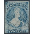 NEW ZEALAND - 1864 2d blue QV Chalon, star watermark, imperforate, used – SG # 39 NEW ZEALAND - 1864 2d blue QV Chalon, star watermark, imperforate, used – SG # 39
