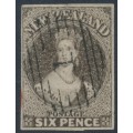 NEW ZEALAND - 1862 6d black-brown QV Chalon, star watermark, imperforate, used – SG # 41 NEW ZEALAND - 1862 6d black-brown QV Chalon, star watermark, imperforate, used – SG # 41