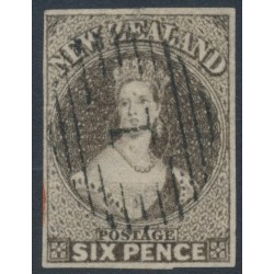 NEW ZEALAND - 1862 6d black-brown QV Chalon, star watermark, imperforate, used – SG # 41