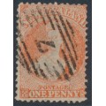 NEW ZEALAND - 1866 1d orange-vermilion QV Chalon, perf. 12½, star watermark, used – SG # 111 NEW ZEALAND - 1866 1d orange-vermilion QV Chalon, perf. 12½, star watermark, used – SG # 111