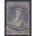 NEW ZEALAND - 1867 3d lilac QV Chalon, perf. 12½, star watermark, used – SG # 117 NEW ZEALAND - 1867 3d lilac QV Chalon, perf. 12½, star watermark, used – SG # 117