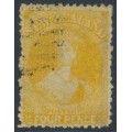 NEW ZEALAND - 1866 4d yellow QV Chalon, perf. 12½, star watermark, used – SG # 120 NEW ZEALAND - 1866 4d yellow QV Chalon, perf. 12½, star watermark, used – SG # 120