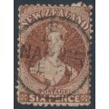 NEW ZEALAND - 1864 6d red-brown QV Chalon, perf. 12½, star watermark, used – SG # 122 NEW ZEALAND - 1864 6d red-brown QV Chalon, perf. 12½, star watermark, used – SG # 122