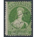 NEW ZEALAND - 1864 1/- green QV Chalon, perf. 12½, star watermark, used – SG # 124 NEW ZEALAND - 1864 1/- green QV Chalon, perf. 12½, star watermark, used – SG # 124