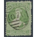 NEW ZEALAND - 1864 1/- green QV Chalon, perf. 12½, star watermark, used – SG # 124 NEW ZEALAND - 1864 1/- green QV Chalon, perf. 12½, star watermark, used – SG # 124