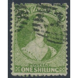 NEW ZEALAND - 1864 1/- yellow-green QV Chalon, perf. 12½, star watermark, used – SG # 125
