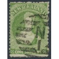 NEW ZEALAND - 1864 1/- yellow-green QV Chalon, perf. 12½, star watermark, used – SG # 125 NEW ZEALAND - 1864 1/- yellow-green QV Chalon, perf. 12½, star watermark, used – SG # 125