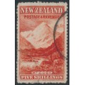 NEW ZEALAND - 1906 5/- red Mount Cook, NZ star watermark, perf. 14, used – SG # 329 NEW ZEALAND - 1906 5/- red Mount Cook, NZ star watermark, perf. 14, used – SG # 329