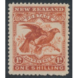 NEW ZEALAND - 1898 1/- vermilion Kea & Kaka, perf. 15, no watermark, MH – SG # 257