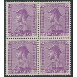NEW ZEALAND - 1926 3/- mauve KGV (Admiral), block of 4, MH – SG # 467