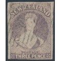 NEW ZEALAND - 1863 3d brown-lilac QV Chalon, star watermark, imperforate, used – SG # 40 NEW ZEALAND - 1863 3d brown-lilac QV Chalon, star watermark, imperforate, used – SG # 40