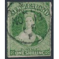 NEW ZEALAND - 1864 1/- green QV Chalon, NZ watermark, imperforate, used – SG # 100 NEW ZEALAND - 1864 1/- green QV Chalon, NZ watermark, imperforate, used – SG # 100