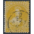 NEW ZEALAND - 1866 4d yellow QV Chalon, perf. 12½, star watermark, used – SG # 120 NEW ZEALAND - 1866 4d yellow QV Chalon, perf. 12½, star watermark, used – SG # 120