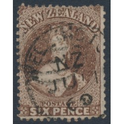 NEW ZEALAND - 1867 6d brown QV Chalon, perf. 12½, star watermark, used – SG # 122a