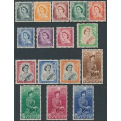 NEW ZEALAND - 1953 ½d to 10/- QEII definitives set of 16, MH – SG # 723-736