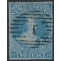 NEW ZEALAND - 1856 2d blue QV Chalon, imperforate, blue paper, used – SG # 5