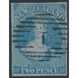 NEW ZEALAND - 1856 2d blue QV Chalon, imperforate, blue paper, used – SG # 5