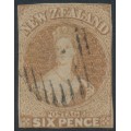 NEW ZEALAND - 1857 6d pale brown QV Chalon, imperforate, no wmk, used – SG # 14