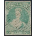 NEW ZEALAND - 1858 1/- dull emerald-green QV Chalon, imperforate, no wmk, used – SG # 16 NEW ZEALAND - 1858 1/- dull emerald-green QV Chalon, imperforate, no wmk, used – SG # 16