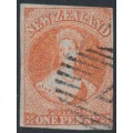 NEW ZEALAND - 1862 1d orange QV Chalon, star watermark, imperforate, used – SG # 33
