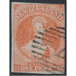 NEW ZEALAND - 1862 1d orange QV Chalon, star watermark, imperforate, used – SG # 33 NEW ZEALAND - 1862 1d orange QV Chalon, star watermark, imperforate, used – SG # 33