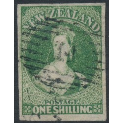 NEW ZEALAND - 1862 1/- deep green QV Chalon, star watermark, imperforate, used – SG # 46 NEW ZEALAND - 1862 1/- deep green QV Chalon, star watermark, imperforate, used – SG # 46