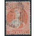 NEW ZEALAND - 1862 1d vermilion QV Chalon, star watermark, perf. 13:13, used – SG # 68