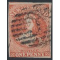 NEW ZEALAND - 1864 1d vermilion QV Chalon, imperforate, NZ watermark, used – SG # 97