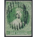 NEW ZEALAND - 1864 1/- green QV Chalon, NZ watermark, imperforate, used – SG # 100