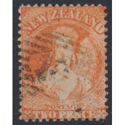 NEW ZEALAND - 1873 2d vermilion QV Chalon, retouched, perf. 12½, lozenges watermark, used – SG # 142a NEW ZEALAND - 1873 2d vermilion QV Chalon, retouched, perf. 12½, lozenges watermark, used – SG # 142a