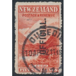 NEW ZEALAND - 1911 5/- red Mt Cook, upright watermark, o/p OFFICIAL, used – SG # O67a