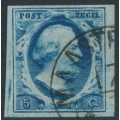 NETHERLANDS - 1852 5c dark blue King Willem III, imperforate, plate III, used – NVPH # 1i