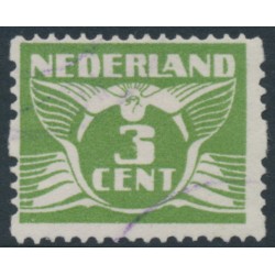 NETHERLANDS - 1925 3c yellow-green Numeral, no watermark, coil perf. two sides, used – NVPH # R4